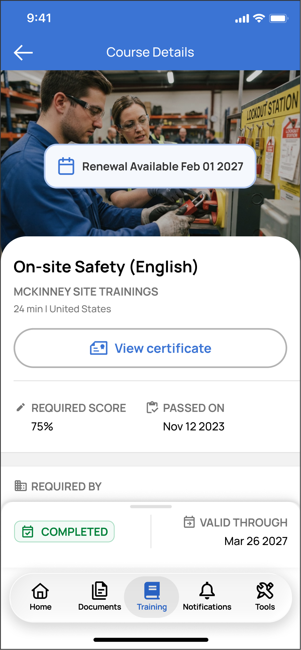 Empower training course details in app